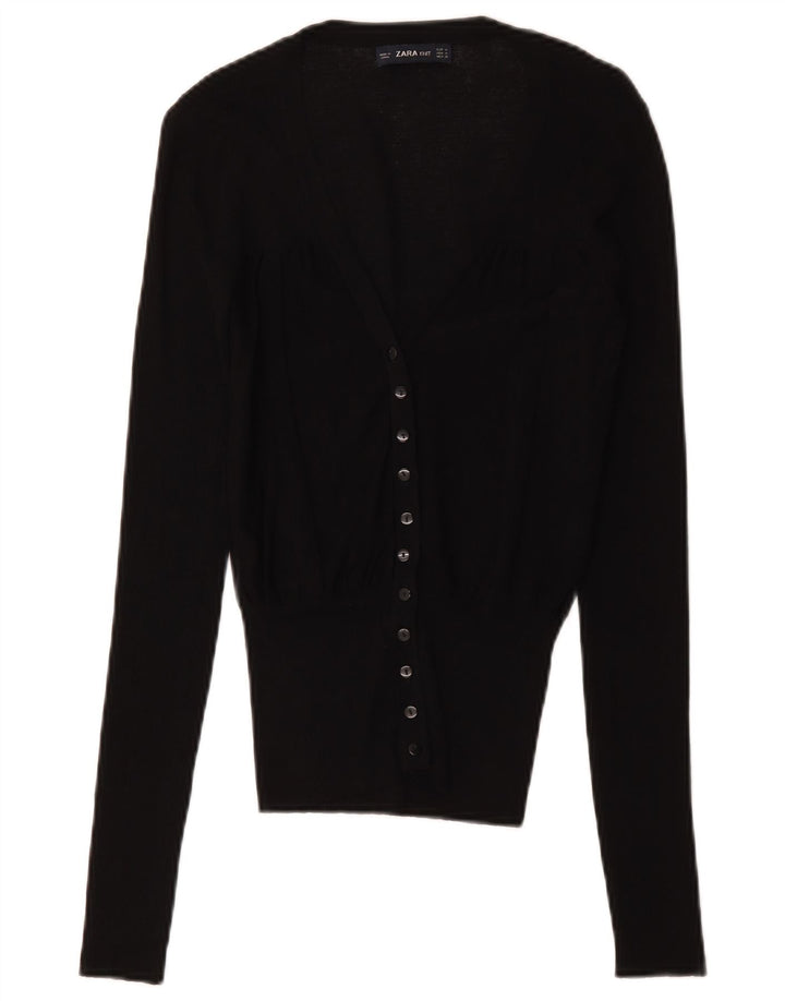 Zara Dame Cardigan Sweater UK 12 Medium Black Viscose