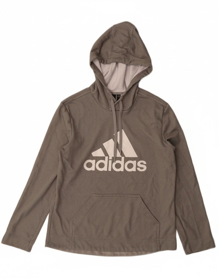ADIDAS Womens Aeroready Graphic Hoodie Jumper UK 14 Medium Grey Polyester