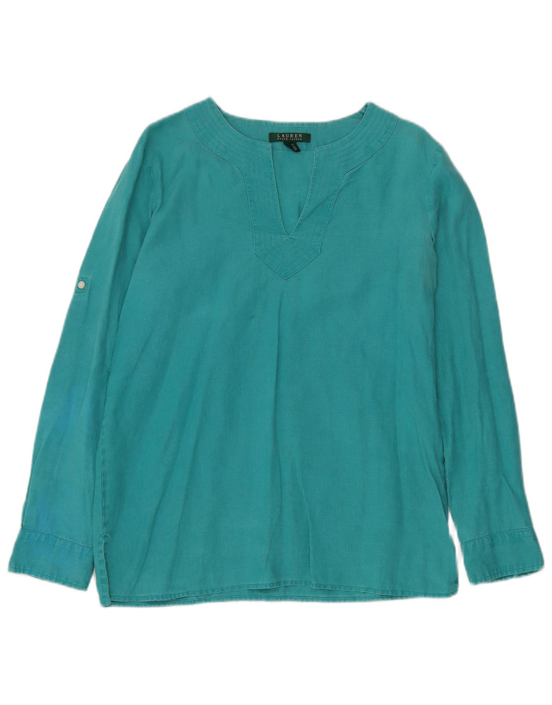 RALPH LAUREN Dame langærmet bluse Top UK 14 Medium turkis hør