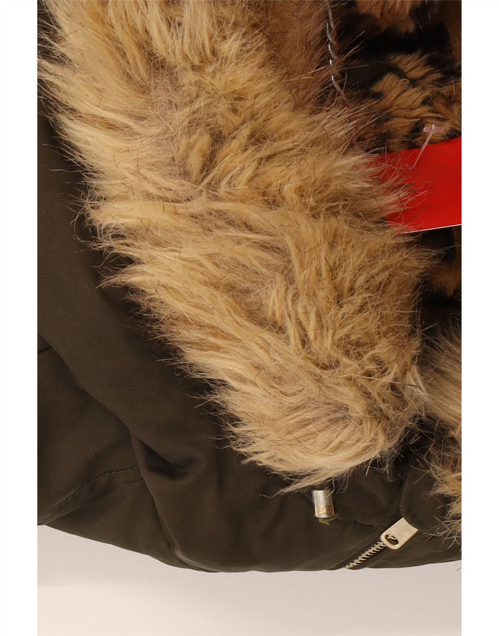 Zara Dame Hooded Parka Jacket UK 14 Medium Khaki Polyester