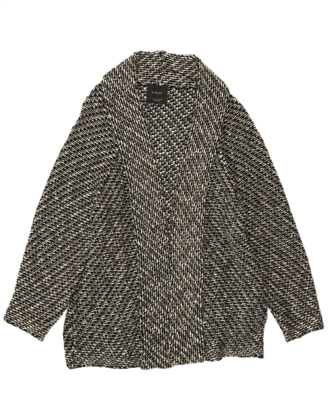 ZARA Dame Oversized Open Cardigan Sweater UK 14 Medium Black Flecked
