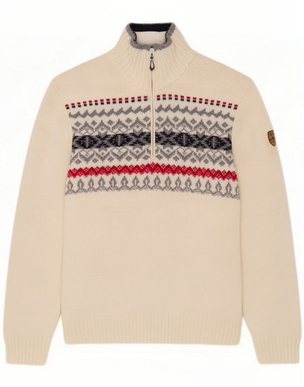 CMP Mens Zip Neck Jumper Sweater Small Off White Geometric Acrylic