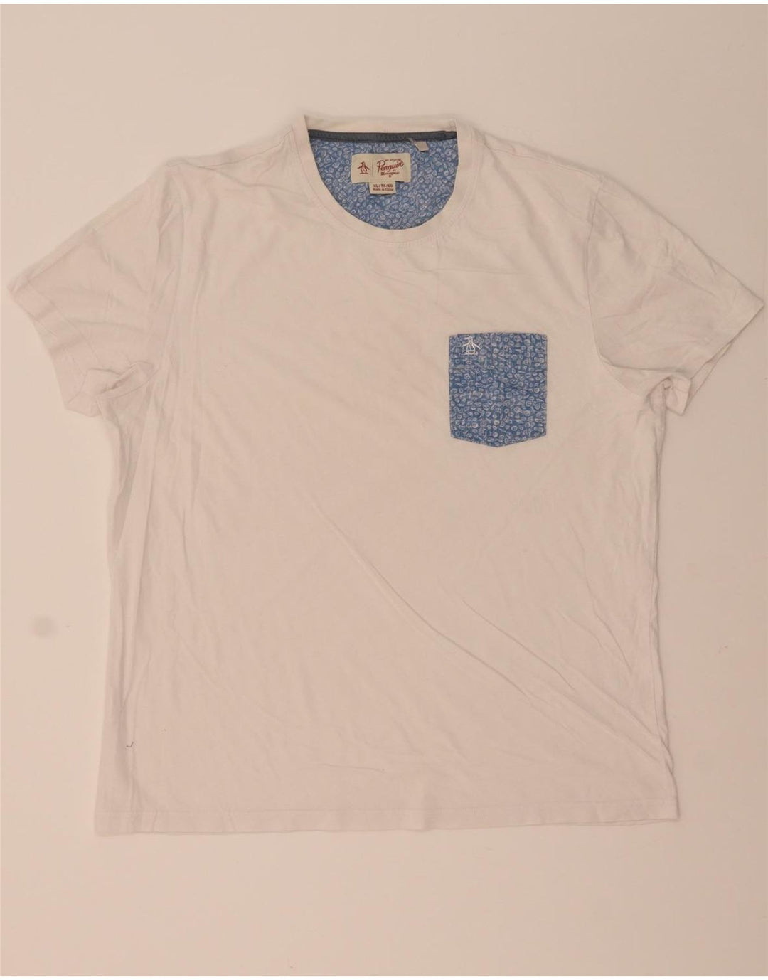 PENGUIN Herre T-Shirt Top XL Hvid Blomsterbomuld