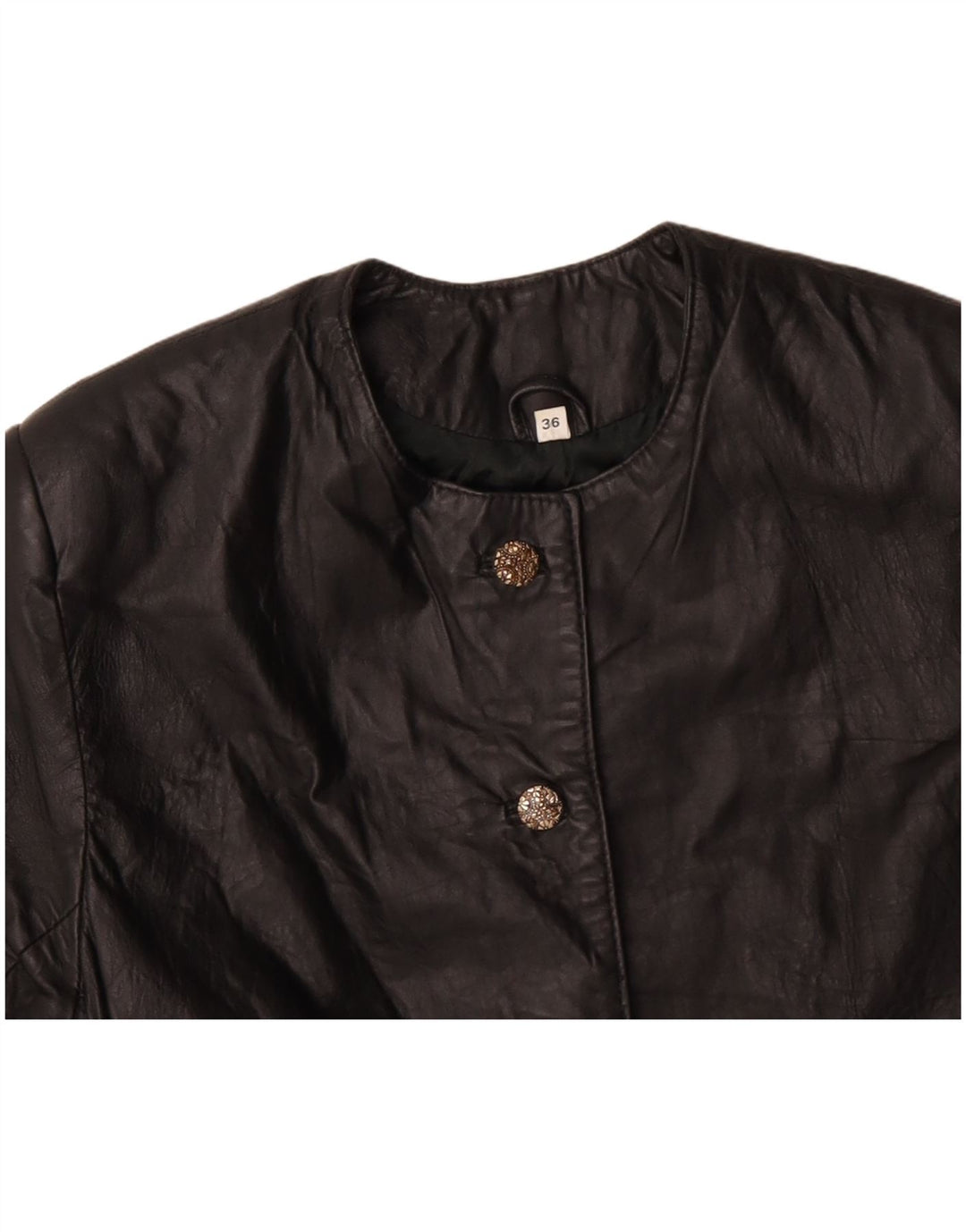 VINTAGE Womens Oversized Læder Bolero-jakke EU 36 Lille sort læder