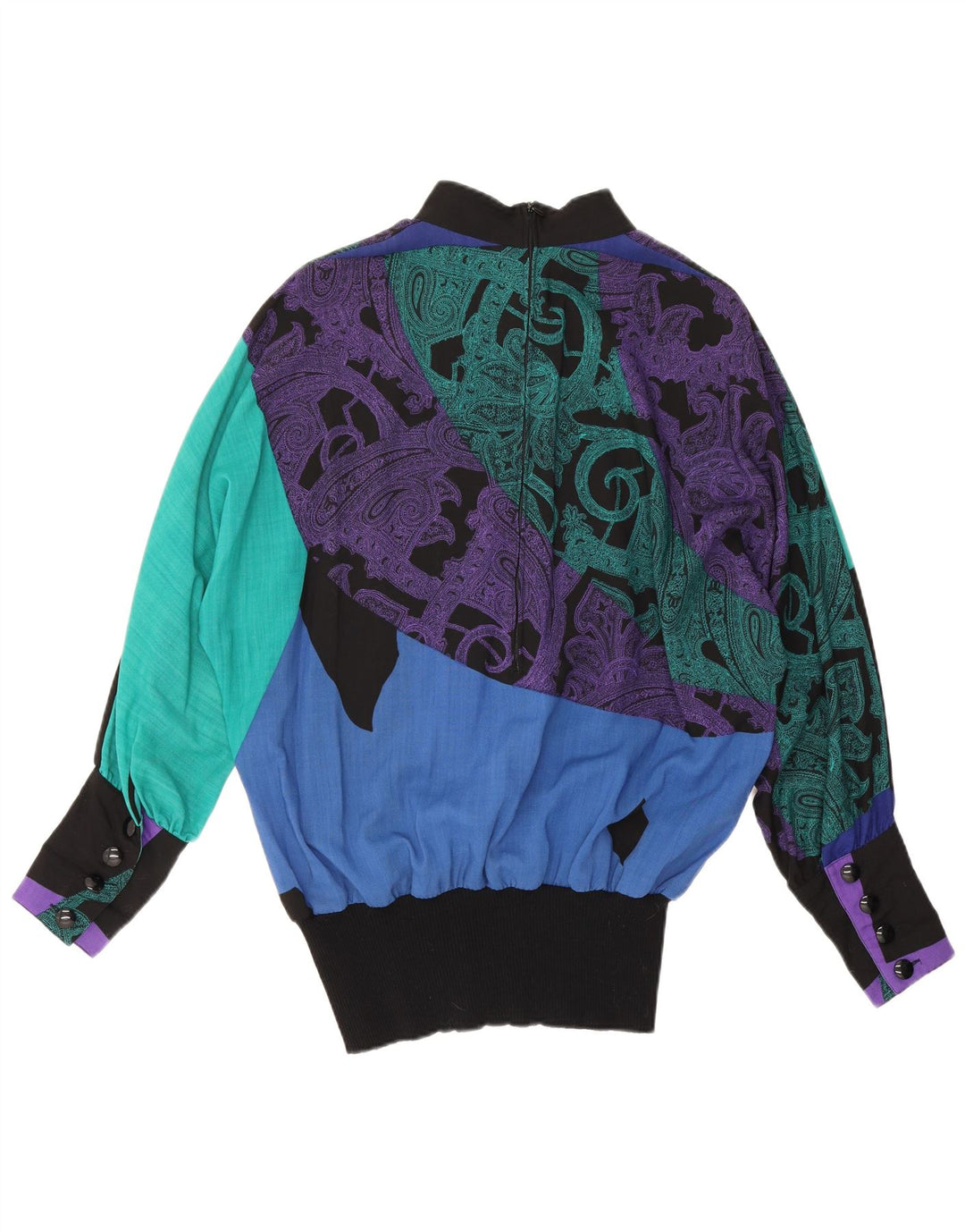 Fink Dame Langærmet Oversized Bluse Top UK 14 Large Black Paisley Wool