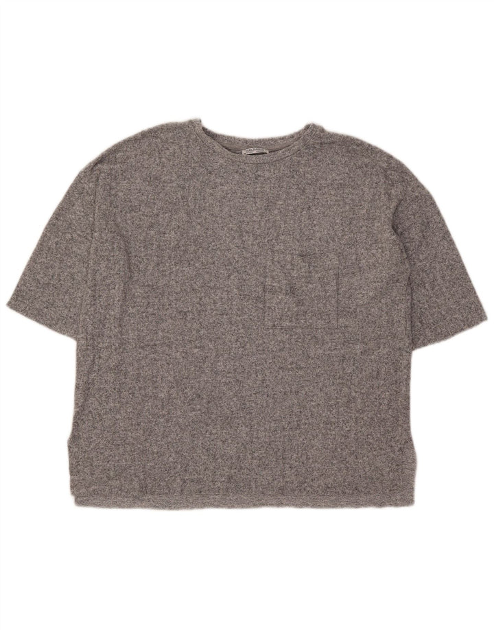Zara Oversized T-Shirt Top UK 10 Small Grå Flecked Viscose