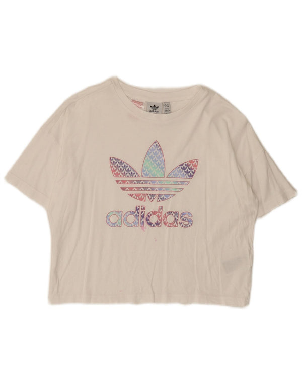 Adidas Girls Crop Grafisk T-Shirt Top 12-13 År Hvid Bomuld