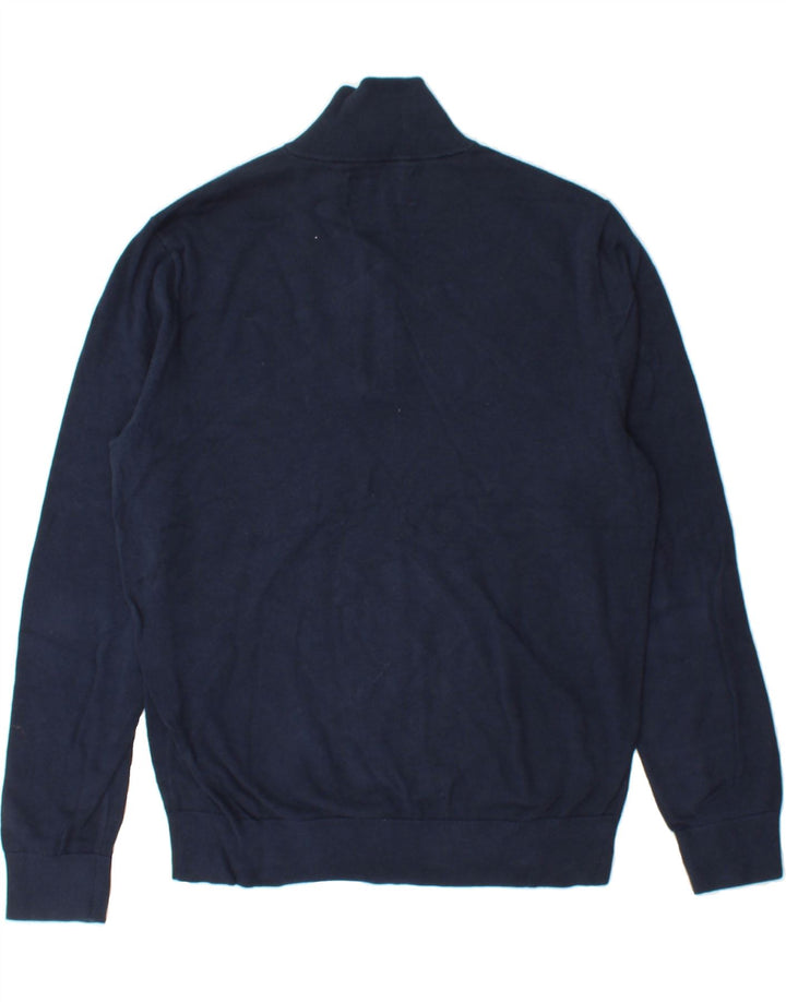 PENGUIN Mens Zip Neck Jumper Sweater Medium Navy Blue Cotton Vintage Penguin and Second-Hand Penguin from Messina Hembry 