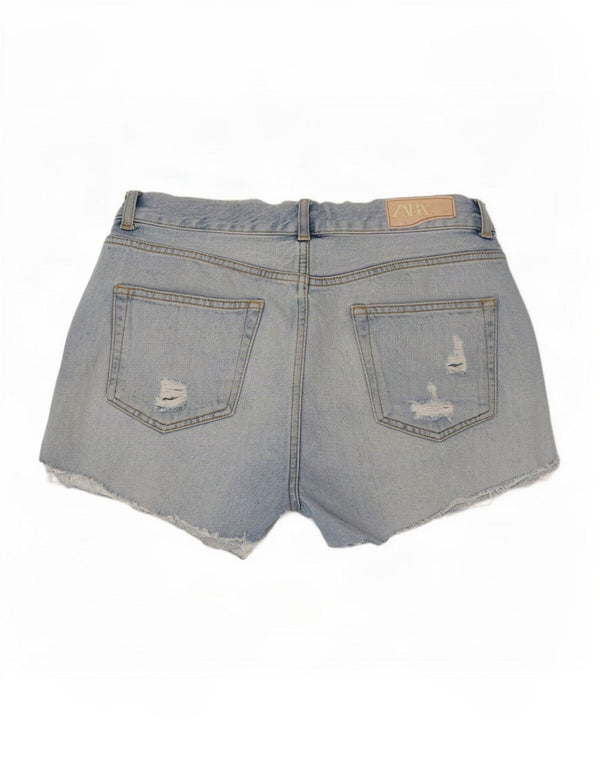 Zara Womens Distressed Denim Shorts EU 38 Small W28 Blue