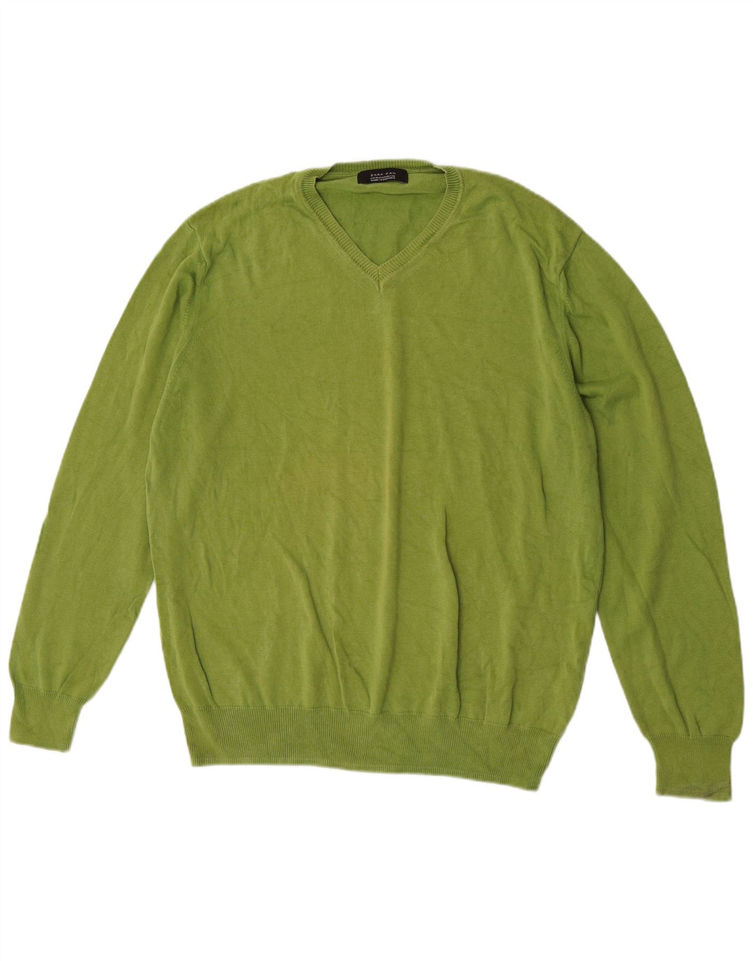 Zara Herre V-hals sweater XL Grøn Bomuld