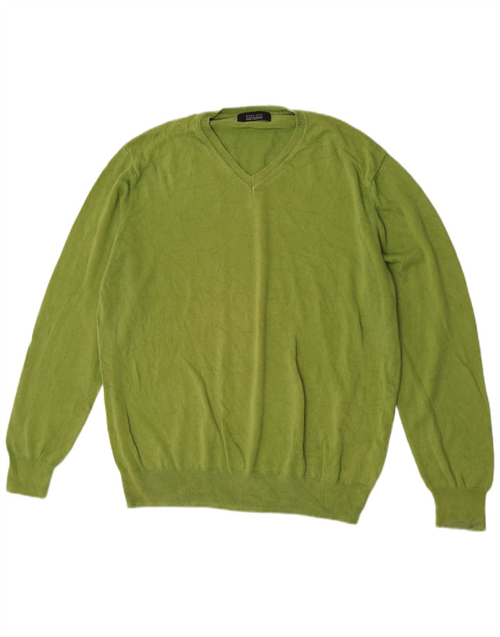 Zara Herre V-hals sweater XL Grøn Bomuld