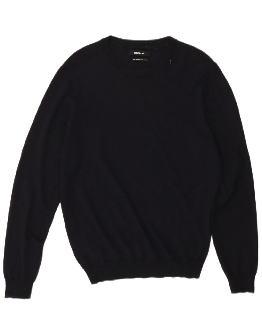 Replay Herre Crew Neck Jumper Sweater Medium Navy Blue Merino Wool
