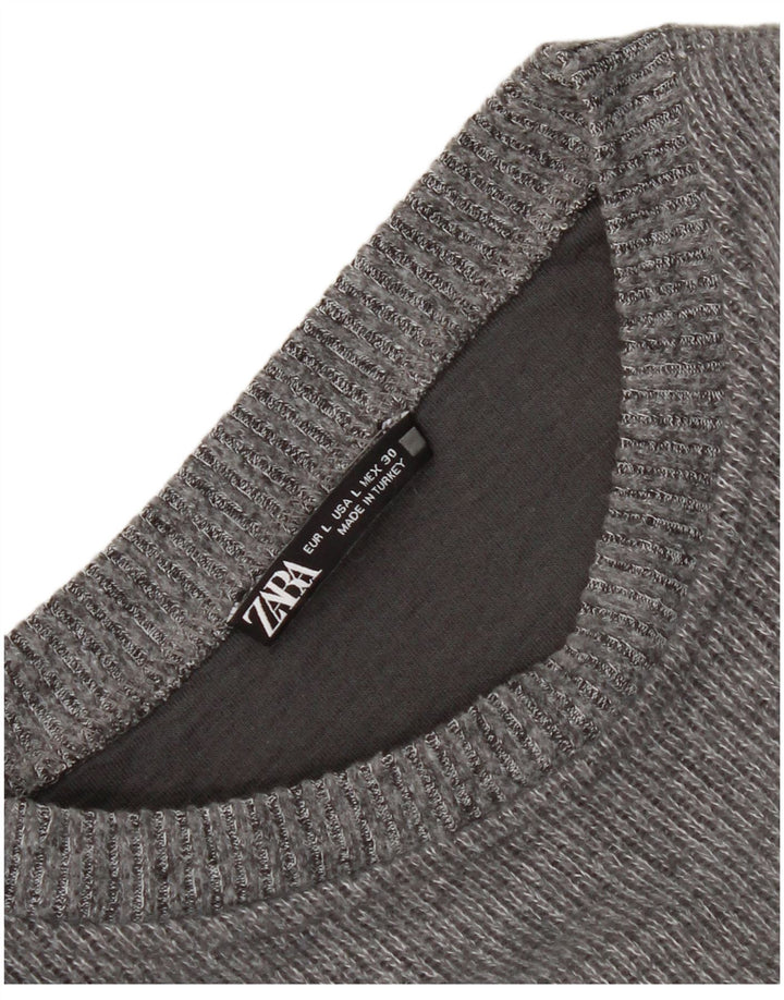 Zara Dame Crop Top Langærmet UK 16 Stor Grå