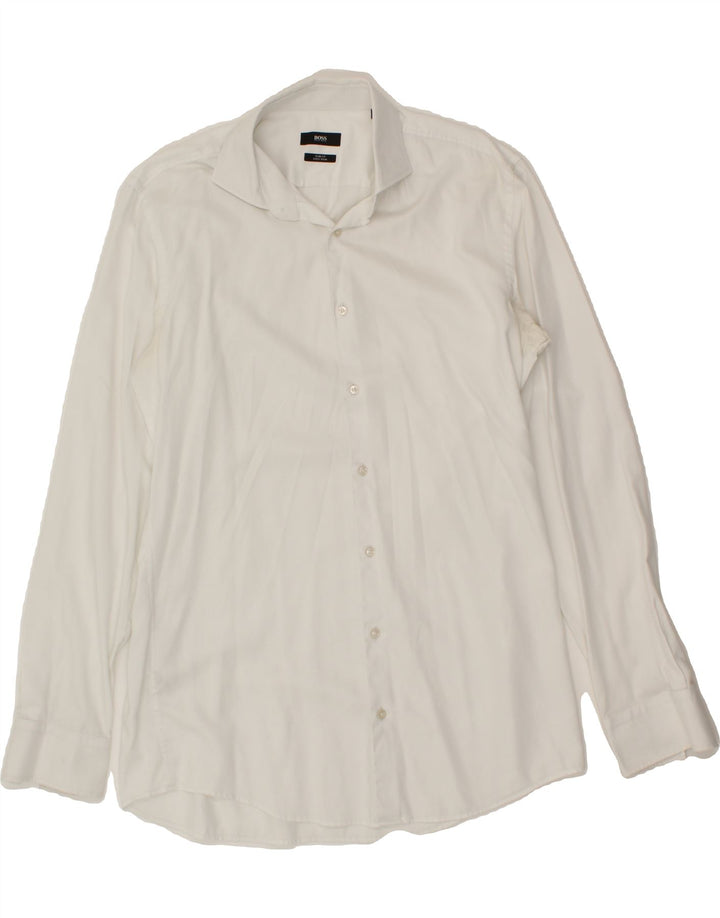 HUGO BOSS Herre Slim Fit Skjorte Størrelse 41 Medium Hvid Bomuld