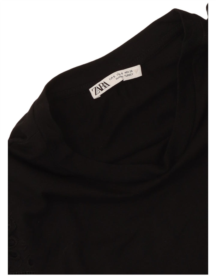 Zara Womens Crop Bluse Top UK 10 Small Black