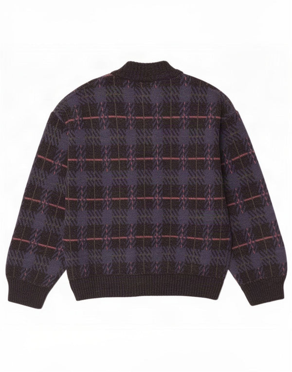 Vintage herre cardigan sweater IT 52 Stor marineblå plaid akryl