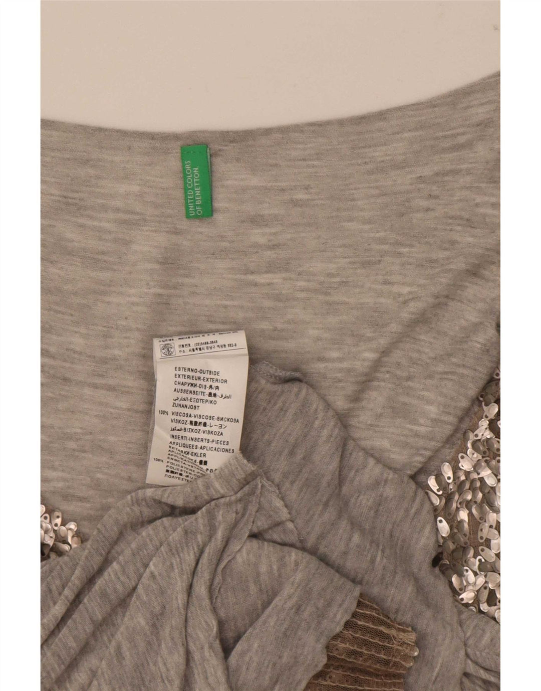 Benetton Dame Paillet Vest Top UK 14 Medium Grå Viscose