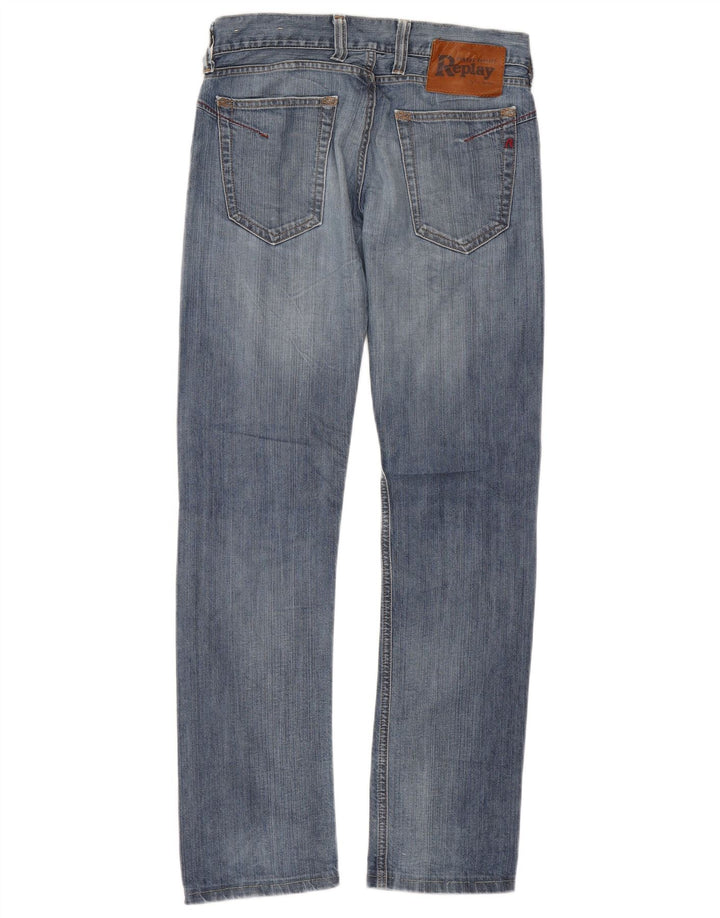 REPLAY Dame Straight Jeans W27 L30 Blå Bomuld