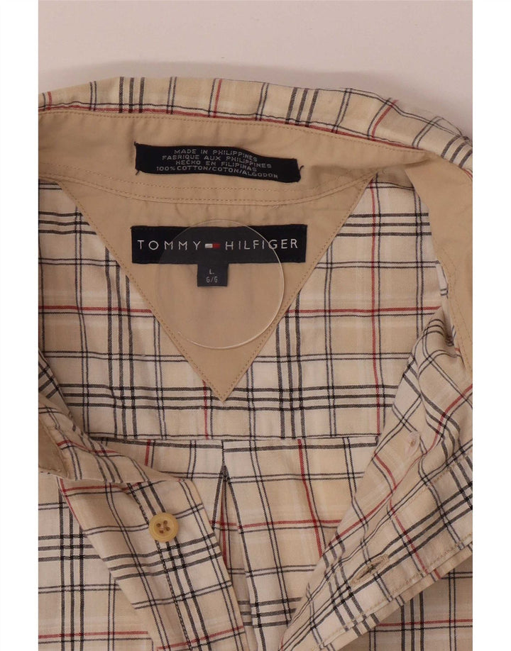 Tommy Hilfiger Kortærmet Herreskjorte Stor Beige Ternet Bomuld
