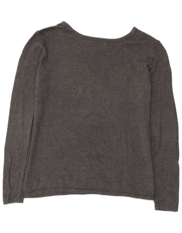 Gap Dame Grafisk Boat Neck Jumper Sweater UK 14 Stor Grå Bomuld