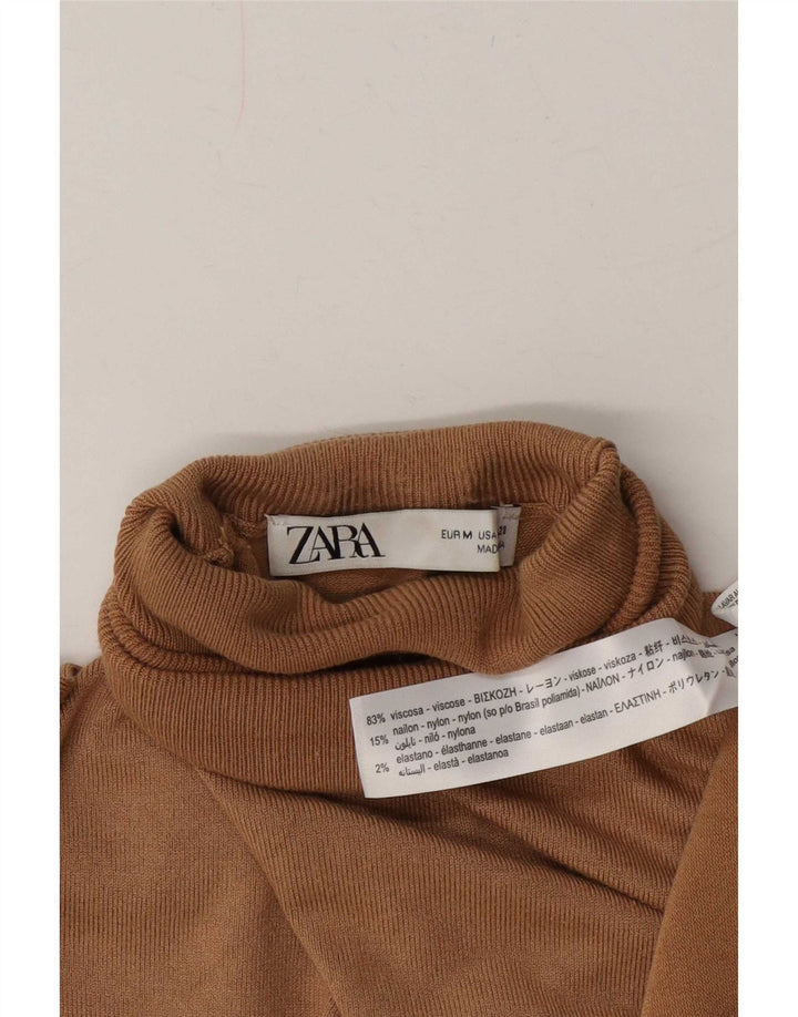 Zara Dame Roll Neck Jumper Sweater UK 12 Medium Beige Viscose