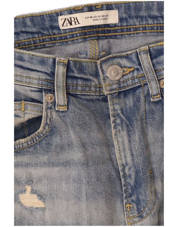 Zara Herre Distressed Straight Jeans EU 40 Medium W31 L28 Blå