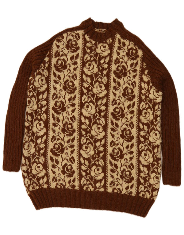 Vintage Dame Crew Neck Jumper Sweater UK 18 XL Brown Floral