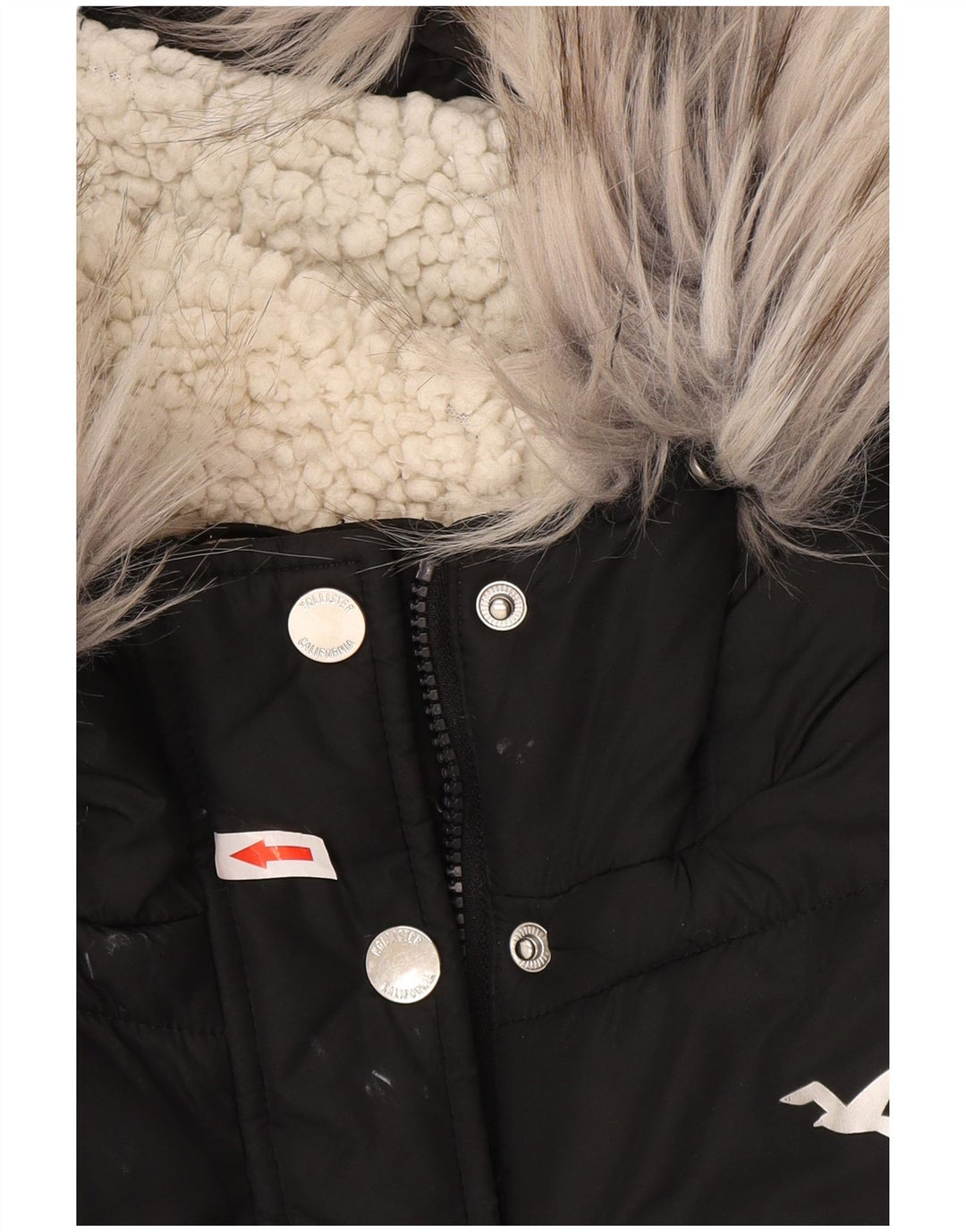 Hollister Sherpa polstret frakke med hætte til kvinder UK 14 Medium Sort Polyester