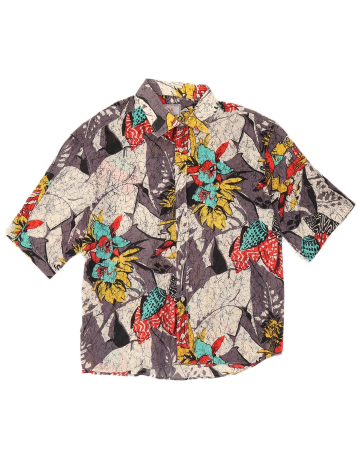 Vintage Kortærmet Herreskjorte Medium Multicolored Floral