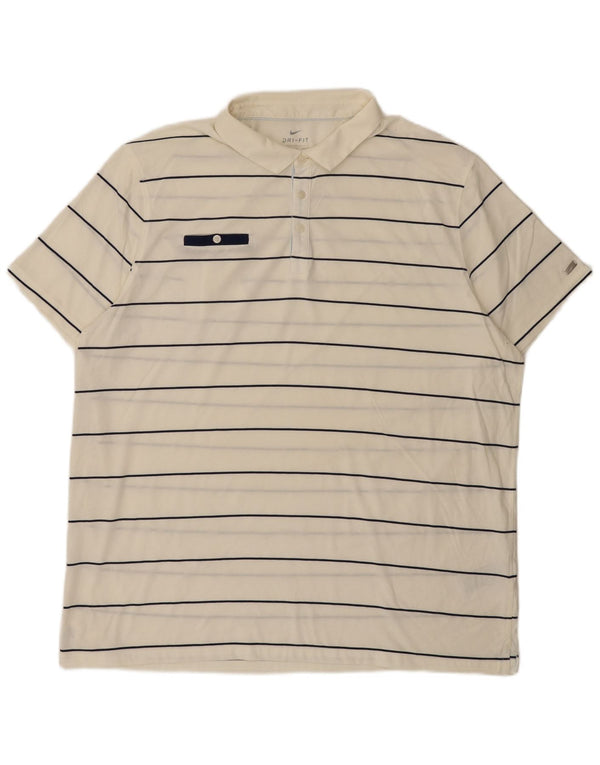 Nike herre Regular Fit Polo Shirt 2XL hvid stribet bomuld