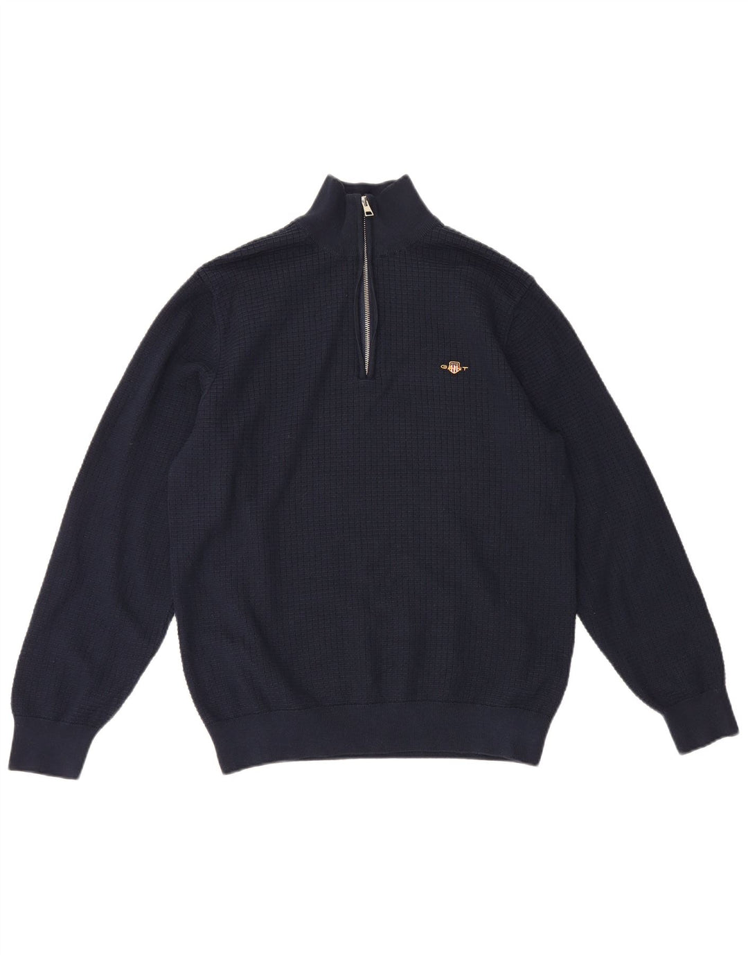 Gant Herre Zip Neck Jumper Sweater Large Navy Blue Bomuld