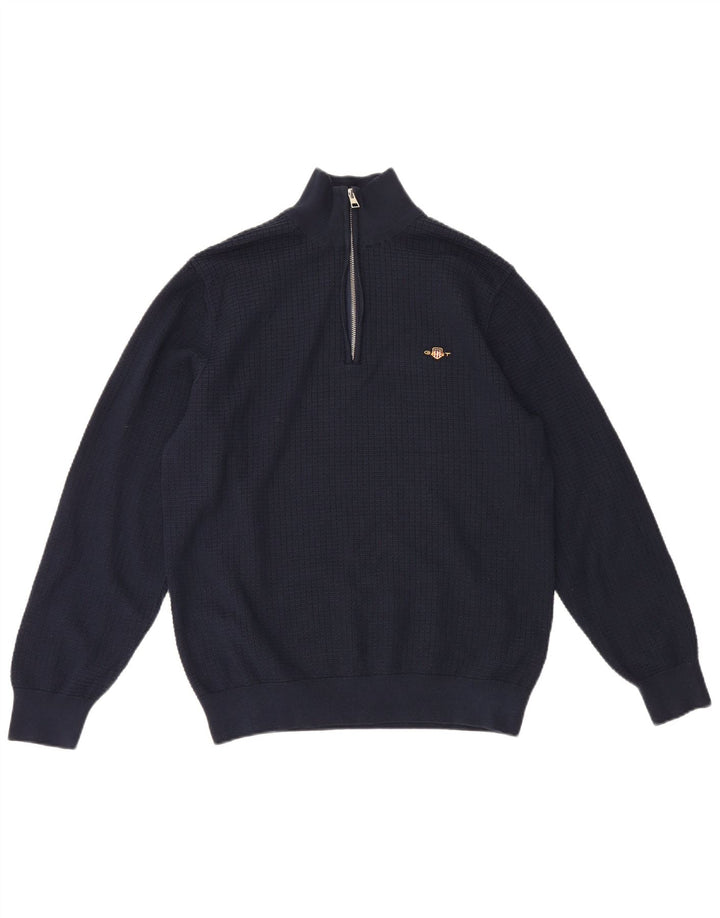 Gant Herre Zip Neck Jumper Sweater Large Navy Blue Bomuld
