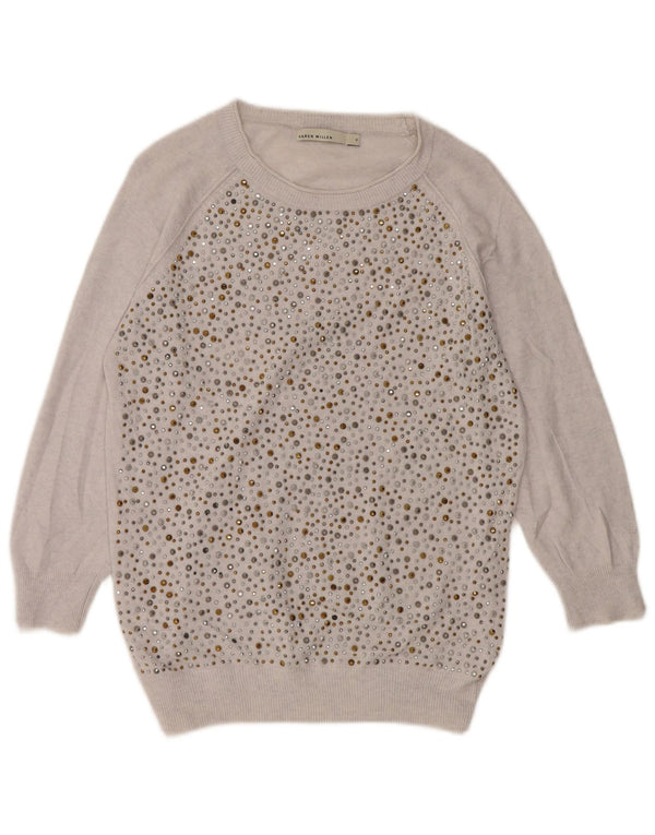 Karen Millen Dame Boat Neck Jumper Sweater UK 4 XS Grå plettet viskose