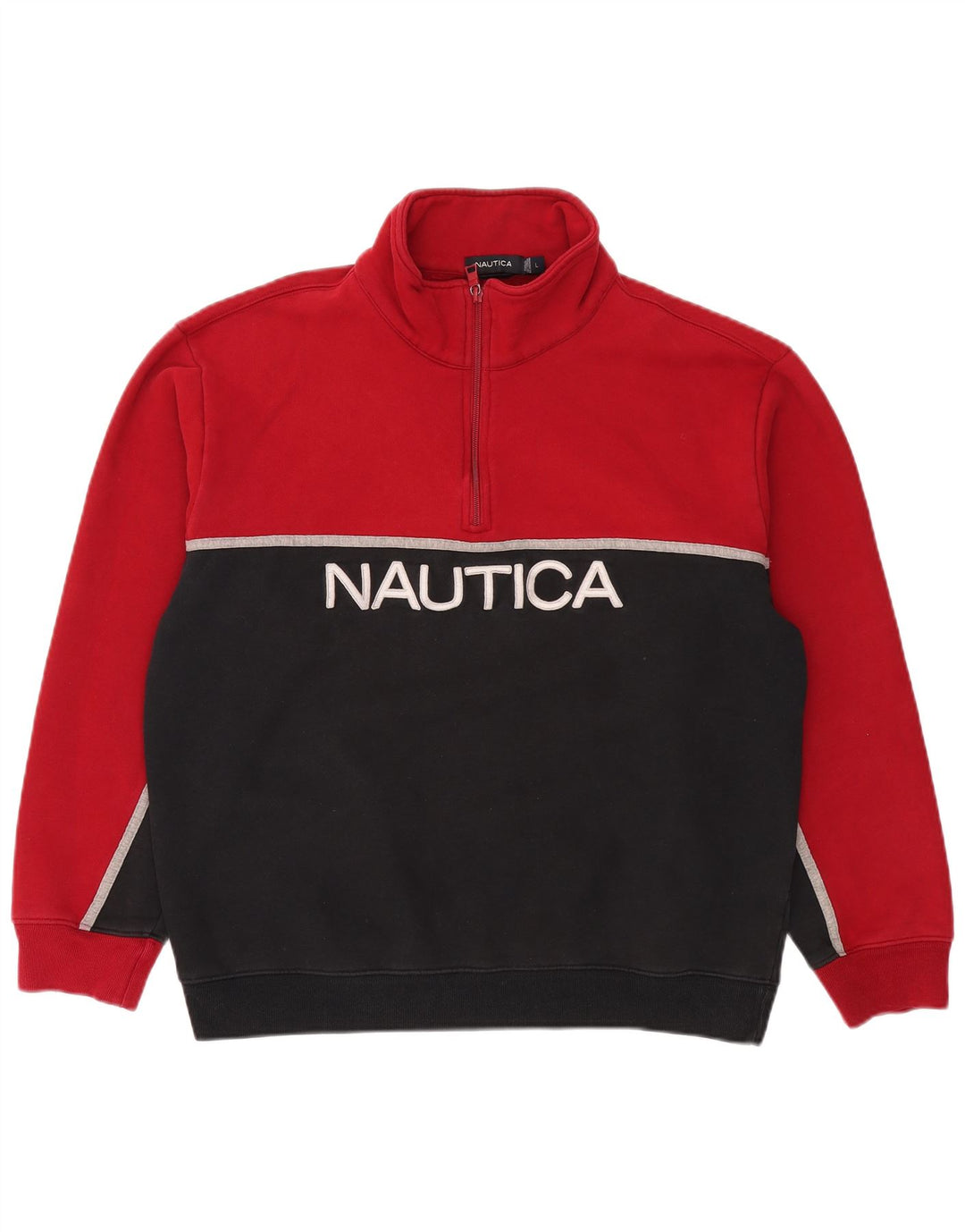 NAUTICA Mens Graphic Zip Neck Sweatshirt Jumper Large Black Colourblock