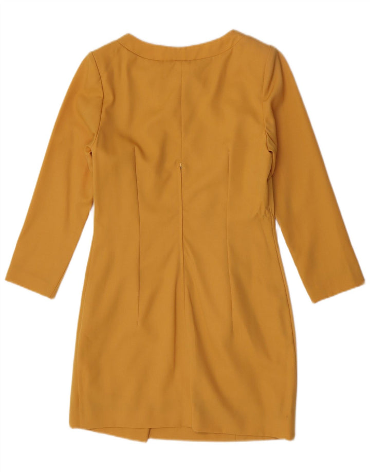 Vintage Kvinders 3/4-ærmede Skede Kjole UK 12 Medium Gul