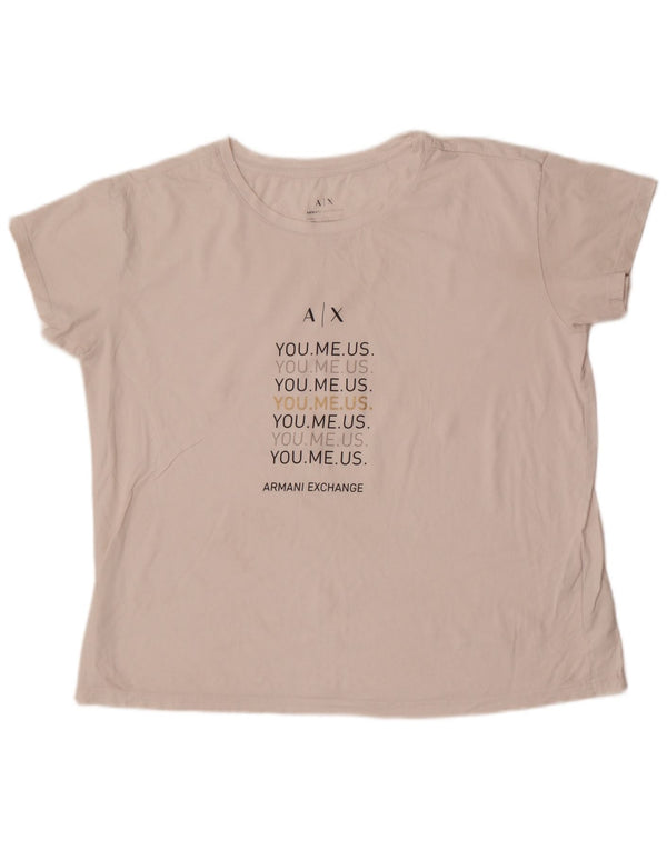 Armani Dame Grafisk T-Shirt Top UK 18 XL Hvid Bomuld