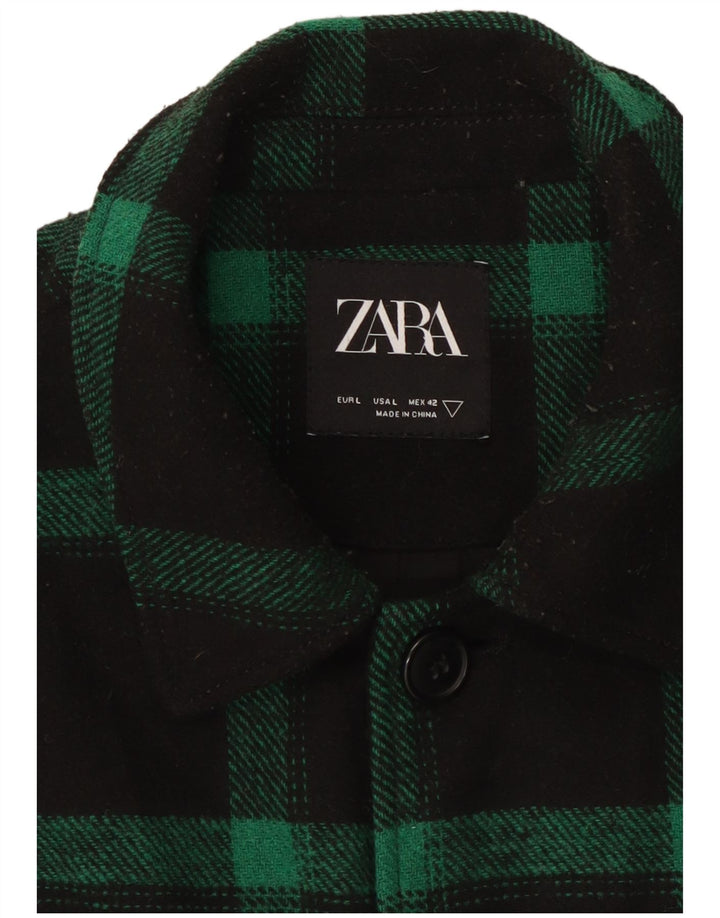 Zara Herre Patch Utility Jacket UK 40 Large Green Check Polyester