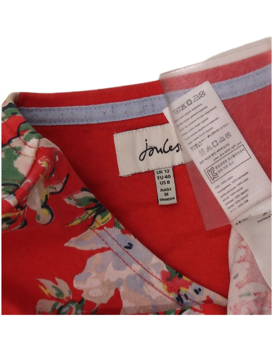 JOULES Dame Top Langærmet UK 12 Medium Rød Blomster Bomuld