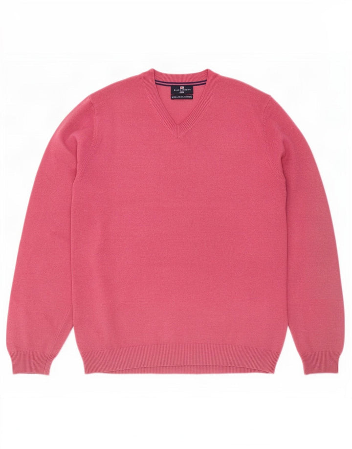 Marks & Spencer Herre Blue Harbor V-hals sweater Stor Pink Linen
