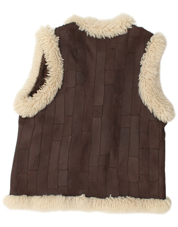 Vintage Dame Sherpa Læder Gilet EU 46 XL Brun