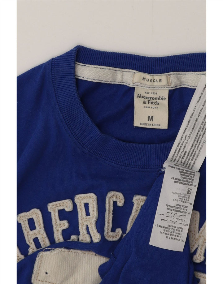 ABERCROMBIE & FITCH Muscle Graphic T-Shirt Top Medium Blue Bomuld