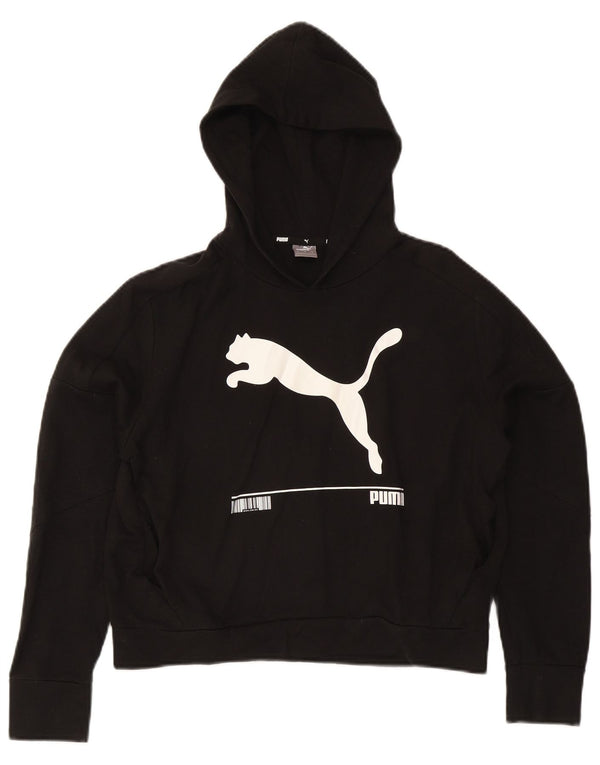 Puma Womens Crop Graphic Oversized Hoodie Jumper UK 10 Small Black Bomuld