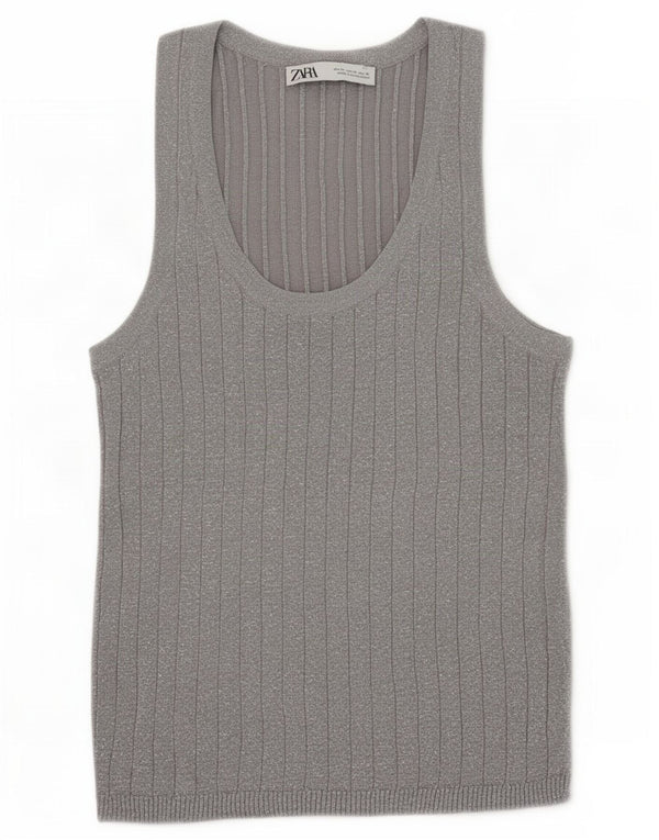 Zara Womens Vest Tank Top UK 12 Medium Grey