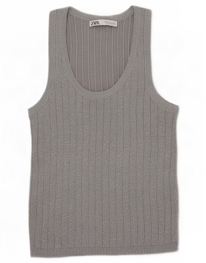 Zara Dame Vest Tank Top UK 12 Medium Grå