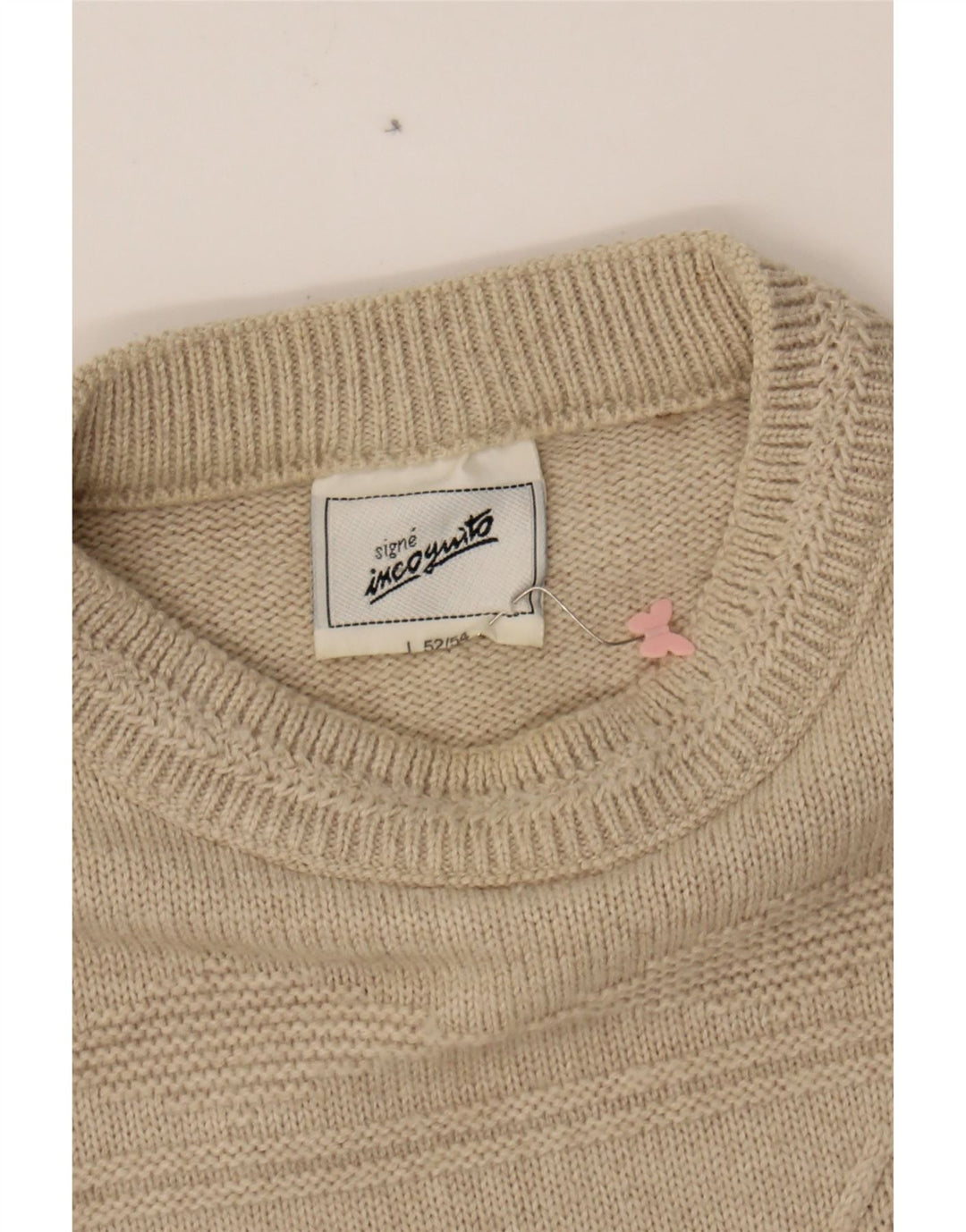 SIGNE INCOGNITO Mens Crew Neck Jumper Sweater IT 52/54 Large Beige Vintage Signe Incognito and Second-Hand Signe Incognito from Messina Hembry 