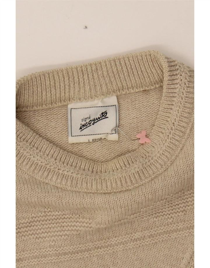SIGNE INCOGNITO Mens Crew Neck Jumper Sweater IT 52/54 Large Beige Vintage Signe Incognito and Second-Hand Signe Incognito from Messina Hembry 