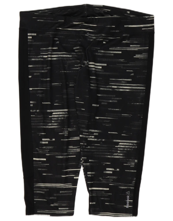 Reebok Dame Capri Leggings UK 24/26 2XL Sort Stribet Polyester