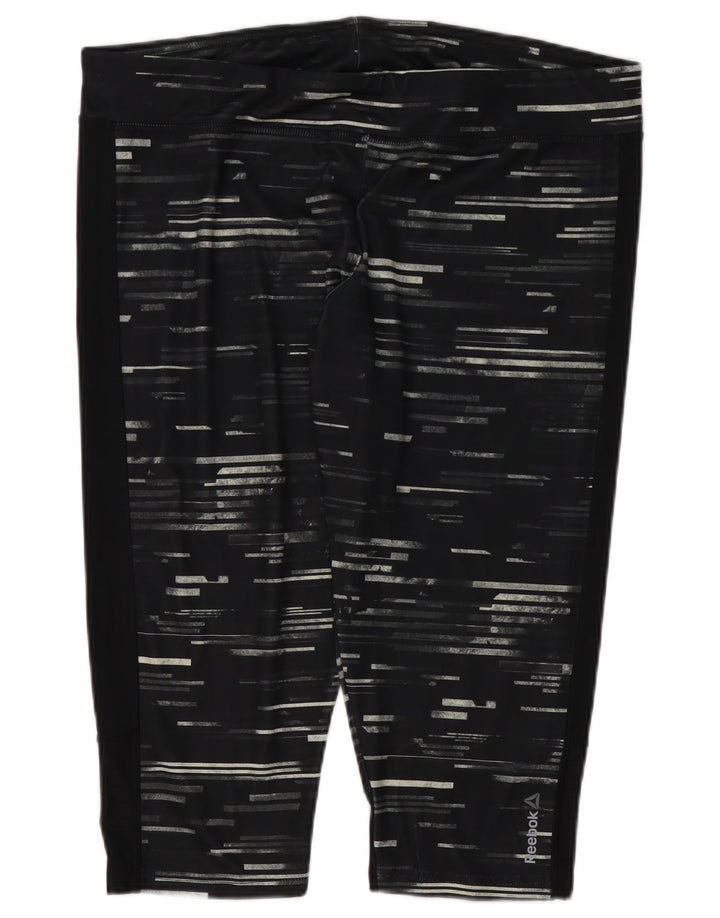 Reebok Dame Capri Leggings UK 24/26 2XL Sort Stribet Polyester