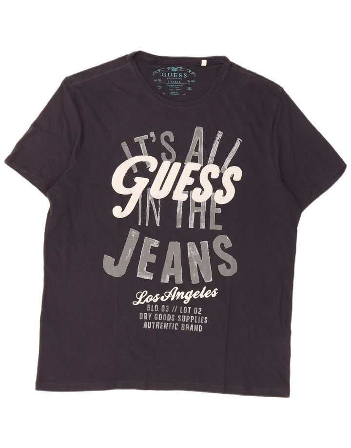 Guess Herre grafisk T-shirt top XL marineblå bomuld