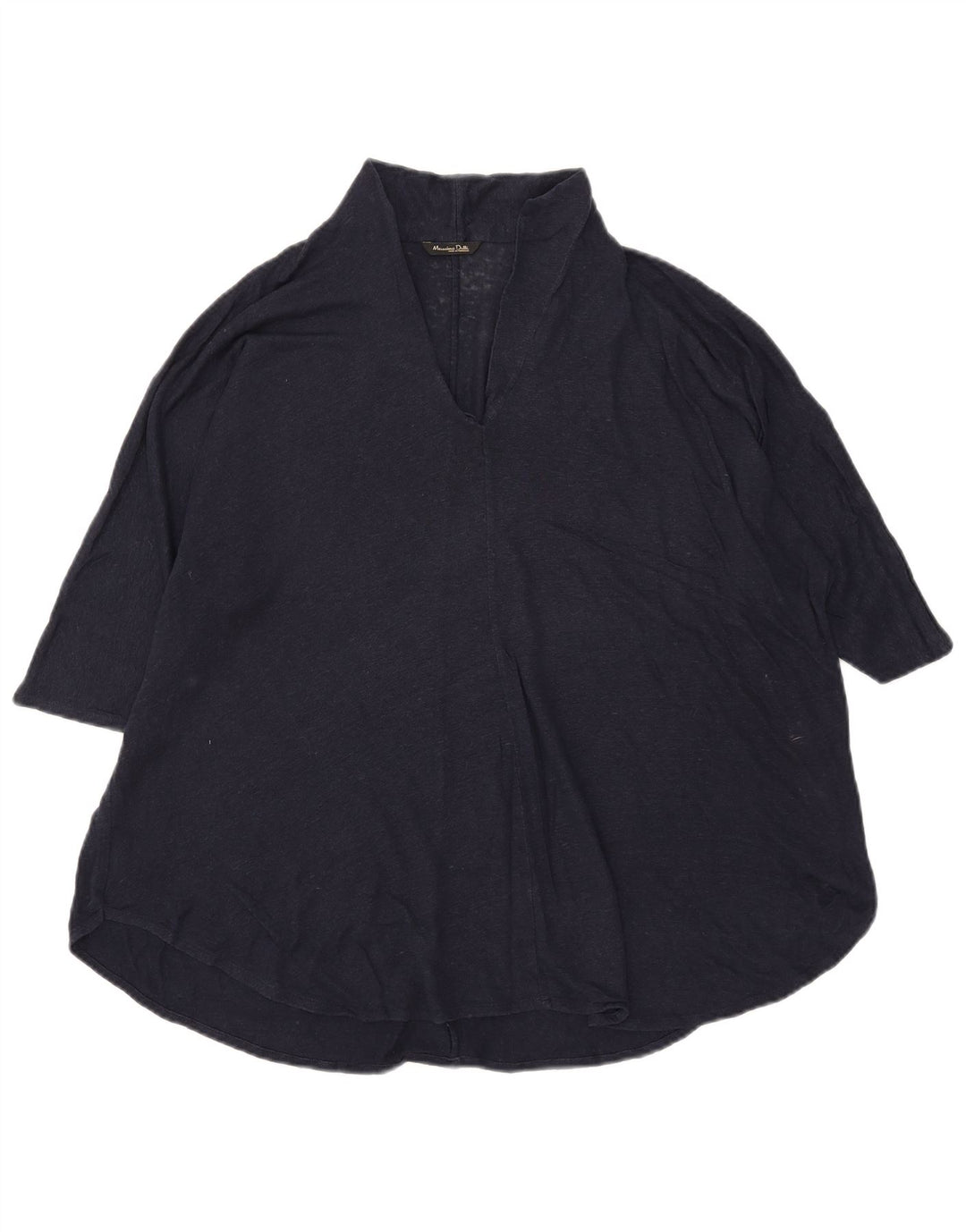 Massimo Dutti Dame Bluse Top UK 18 XL Navy Blue Linen